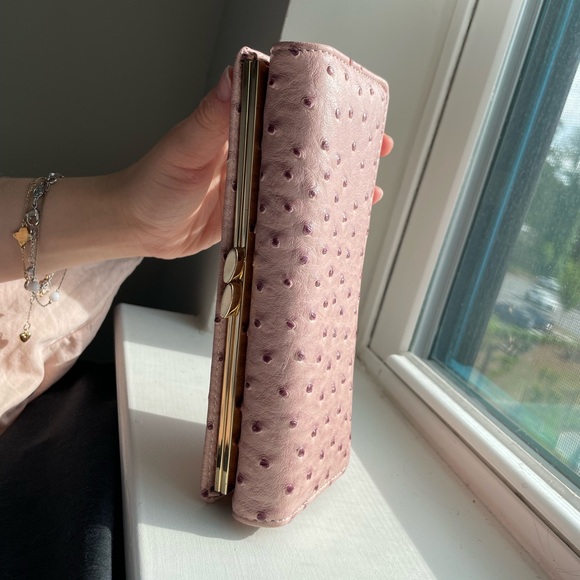 Pink Ostrich-Embossed Wallet - Picture 3 of 9